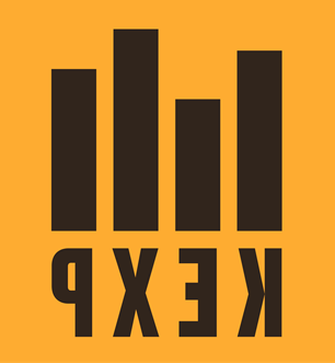 Logo for KEXP -- yellow background with black bars